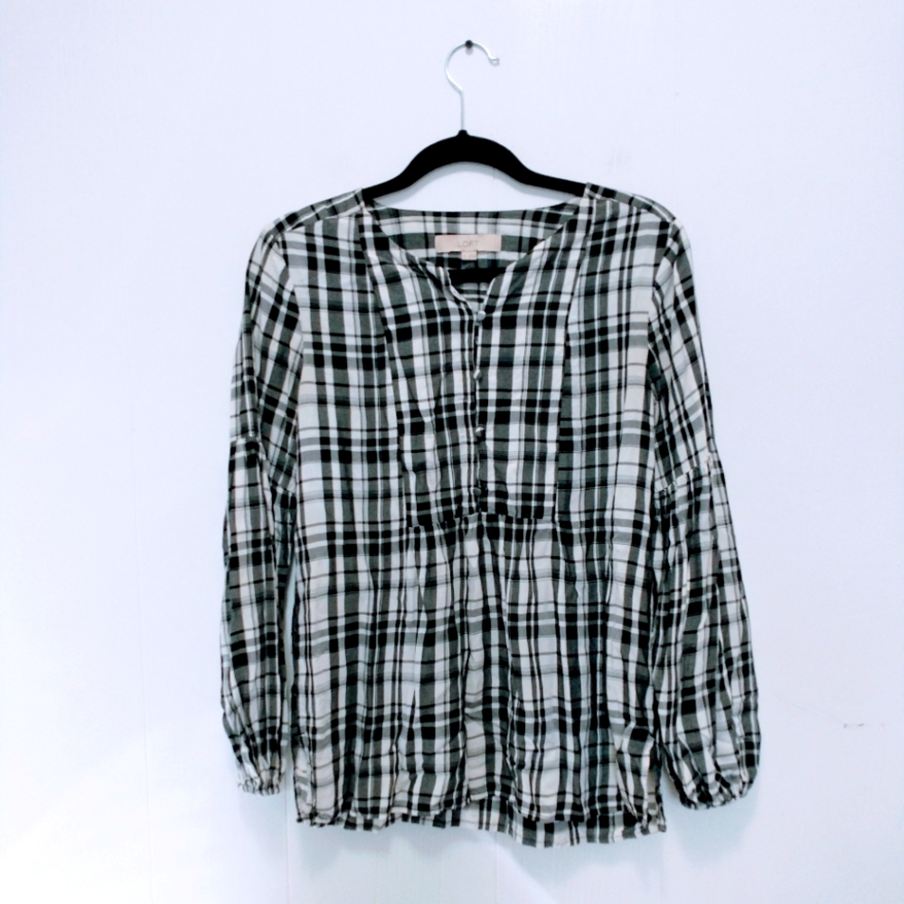 Buffalo plaid long sleeve poplin loft top
